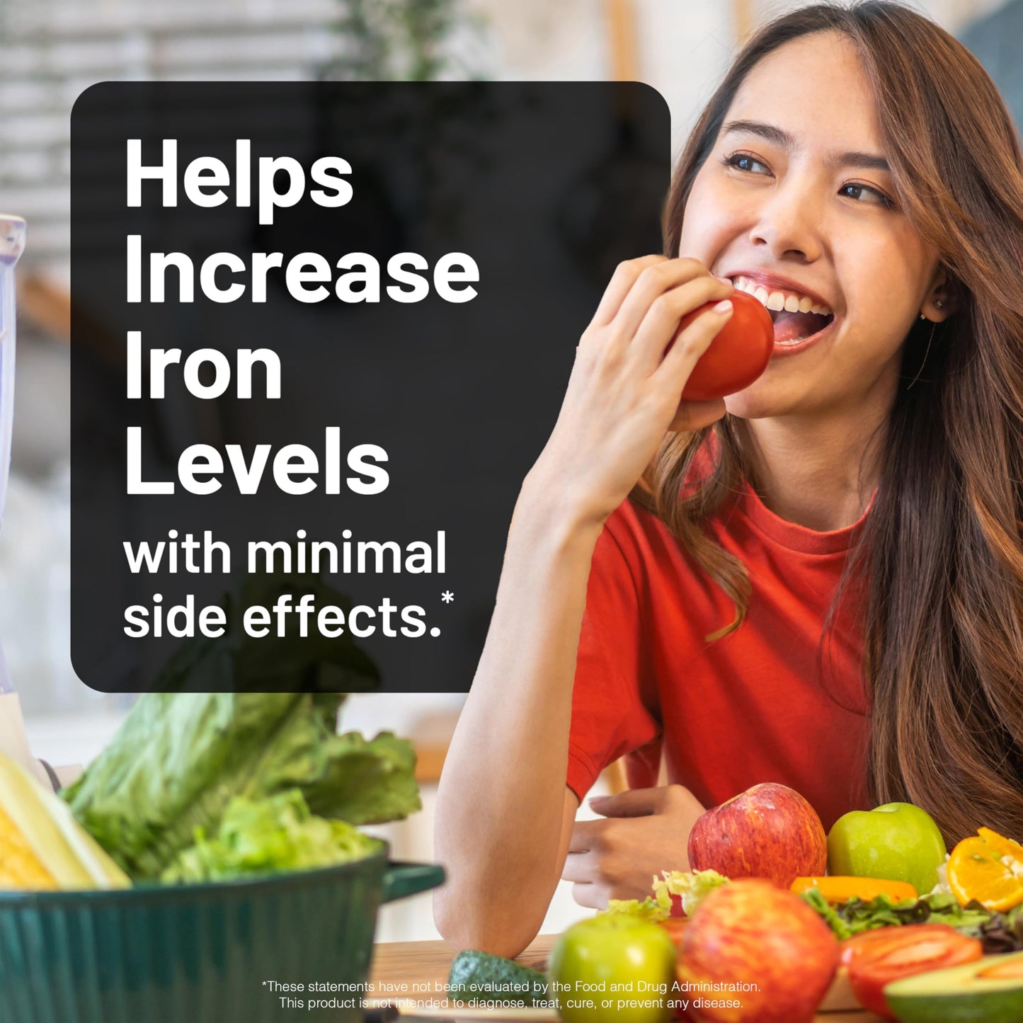 NatureWise Vegan Iron Supplement for Women & Men - Gentle on Stomach High Absorption - Coated Iron Bisglycinate Tablets + Vitamin C, Methyl B12, Folate & Organic Food Blend - 90 Tablets[90-Day Supply]