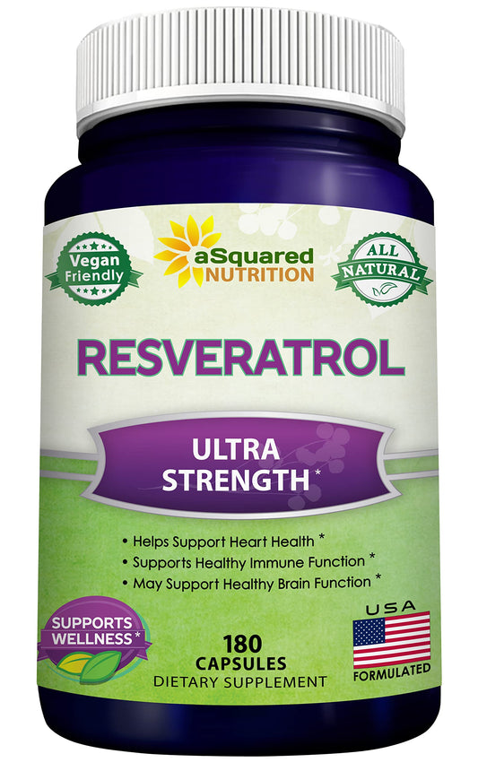 100% Natural Resveratrol - 1000mg Per Serving Max Strength (180 Capsules) Antioxidant Supplement, Trans-Resveratrol Pills for Heart Health & Pure, Polyphenols