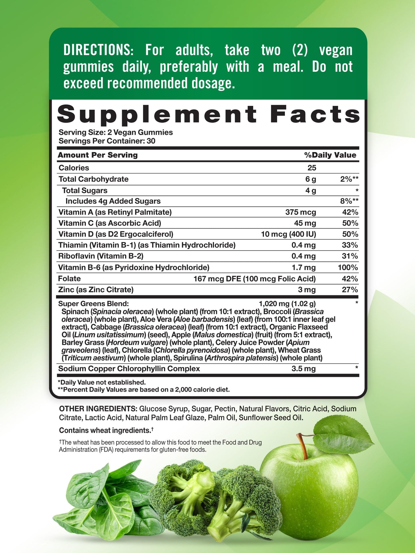 Nature's Truth Super Greens Gummies | 60 Count | Vegan, Non-GMO & Gluten Free | Made with Real Greens | Apple Flavor