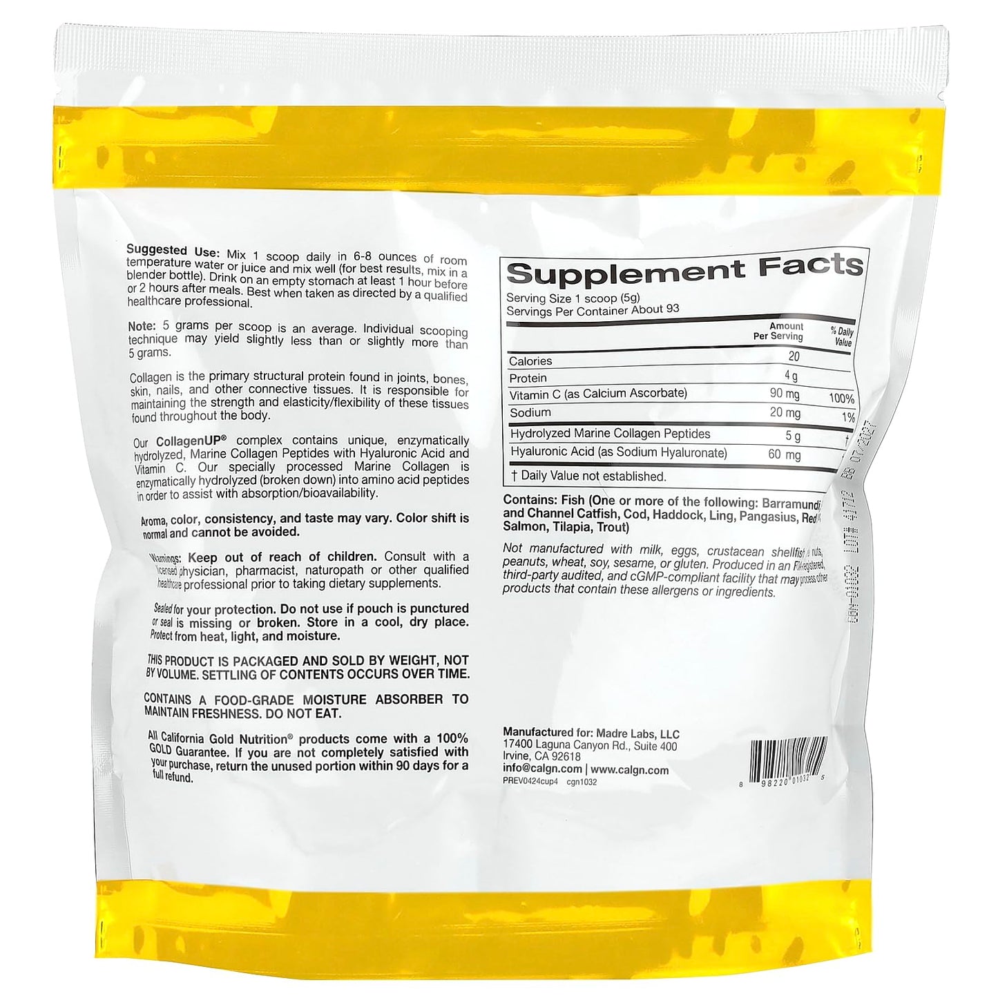 Pre-Order | Arrives in 5–10 Days – Collagen Peptides Powder with Hyaluronic Acid, Support for Healthy Hair, Skin, Nails, Joints and Bones, Non-GMO, Gluten and Dairy Free, Unflavored, 16.37 oz (464 g)