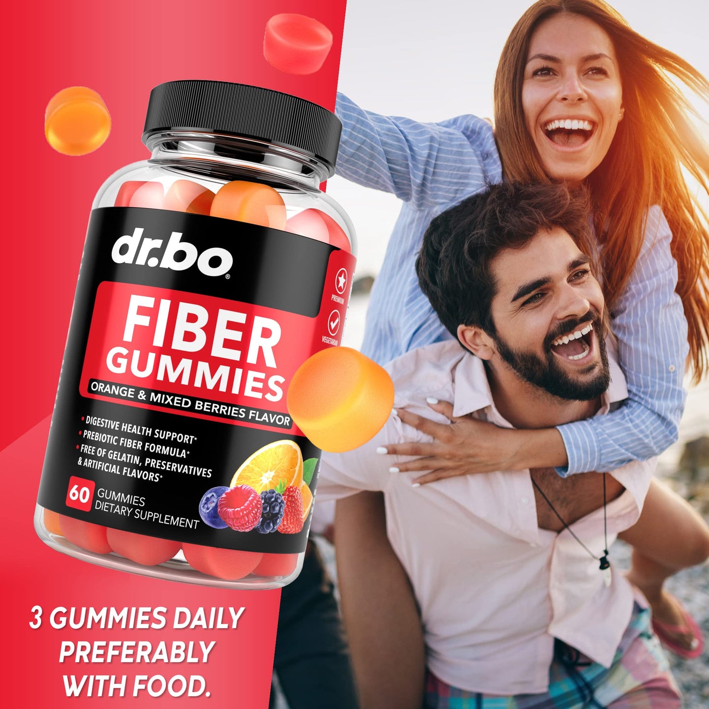 Fiber Gummies for Adults & Kids - Tasty Gummy Prebiotic Fiber Supplement, Max Digestive Gut Health Supplements for Women & Men - Daily Cleanse High Chicory Root Inulin Prebiotics - 60 Chewable Gummies