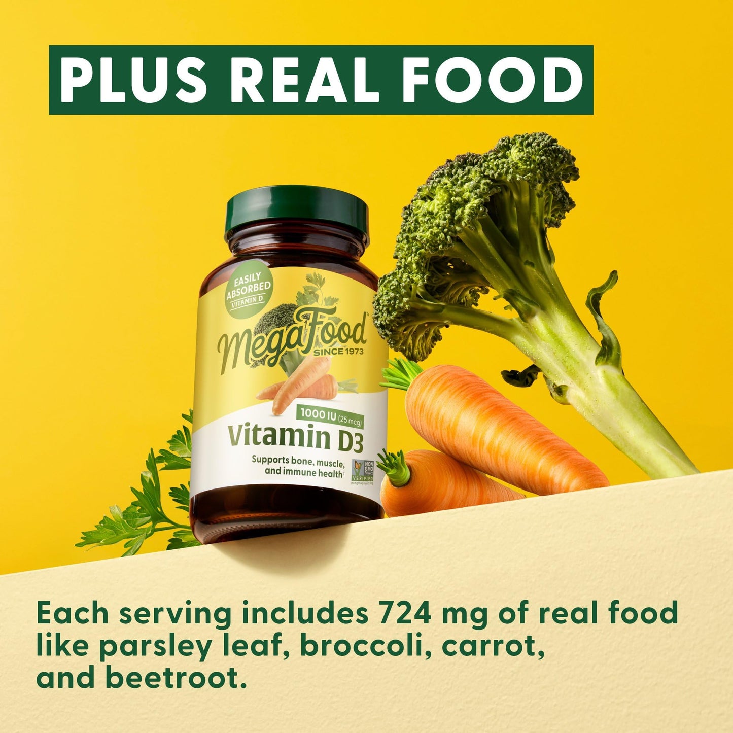 Pre-Order | Arrives in 5–10 Days – MegaFood Vitamin D3 1000 IU (25 mcg) - Vitamin D Supplements with Real Food, Immune Support, Supports Bones, Teeth & Muscles, Vegetarian, Gluten-Free, Non-GMO, Kosher – 90 Tablets, 90 Servings