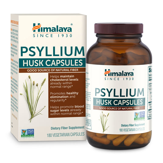 Himalaya Psyllium Husk Capsules, 36 Day Supply - Daily Fiber Supplement for Supporting Digestive Health and Regularity - Vegan, Non-GMO, Sugar Free, Gluten Free, 180 Capsules