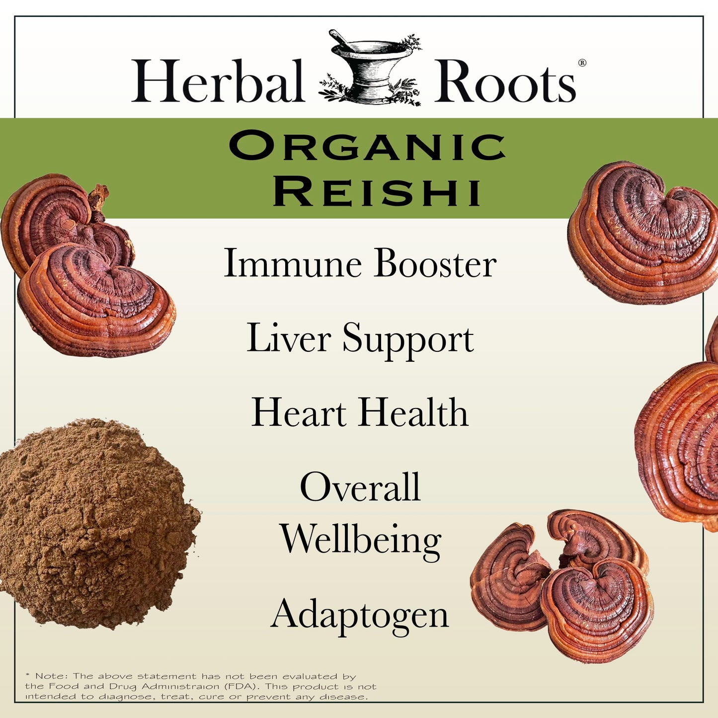 Herbal Roots Organic Reishi Capsules - Made with Fruiting Bodies - Support Energy, Vitality, Immune & Heart Health - 60 Vegan Capsules