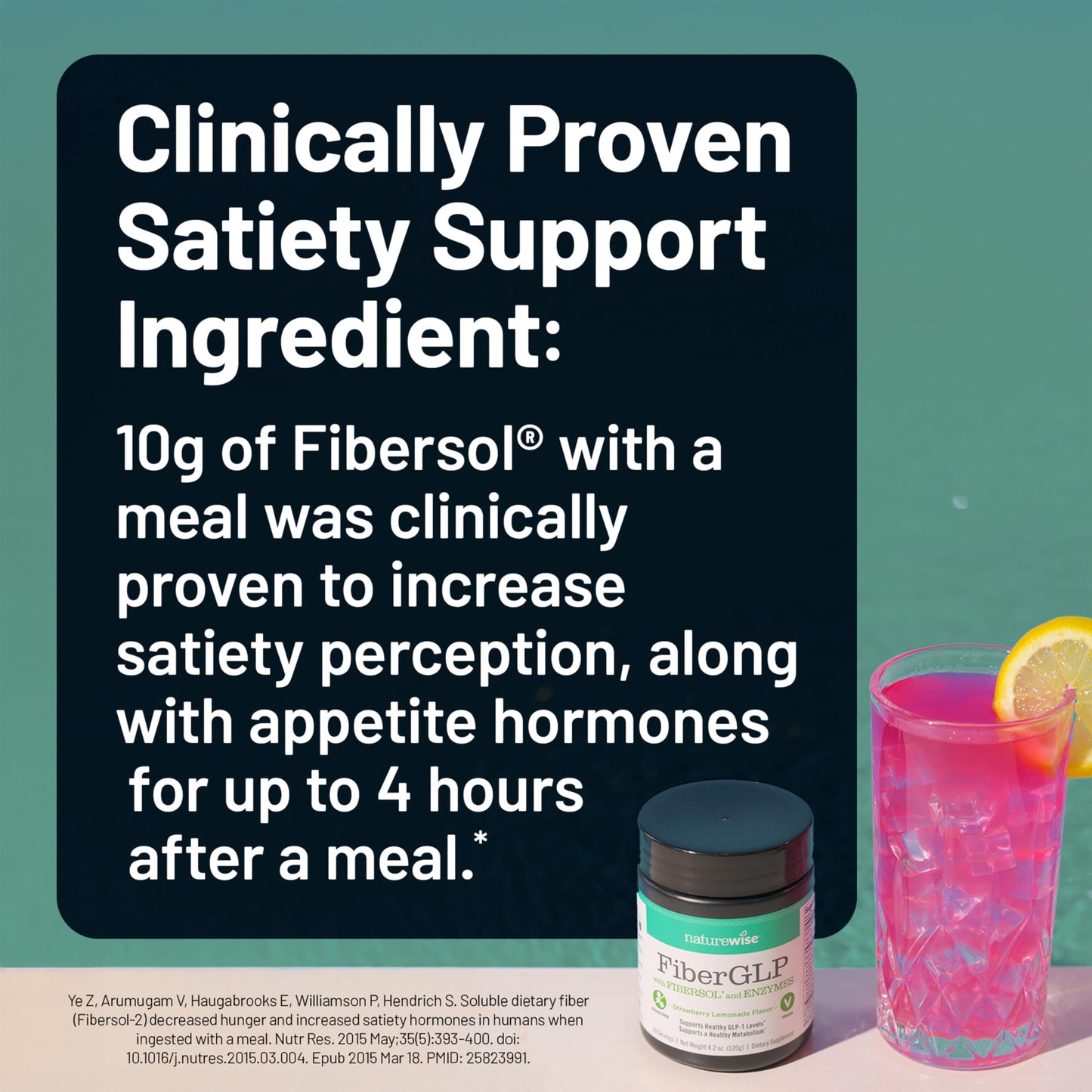 NatureWise FiberGLP Powder - High Fiber GLP-1 Supplement - Supports GLP-1 Levels & Satiety* with Clinically Proven Fibersol® - Vegan & Sugar Free - Strawberry Lemonade Flavor - 4 oz[20 Servings]