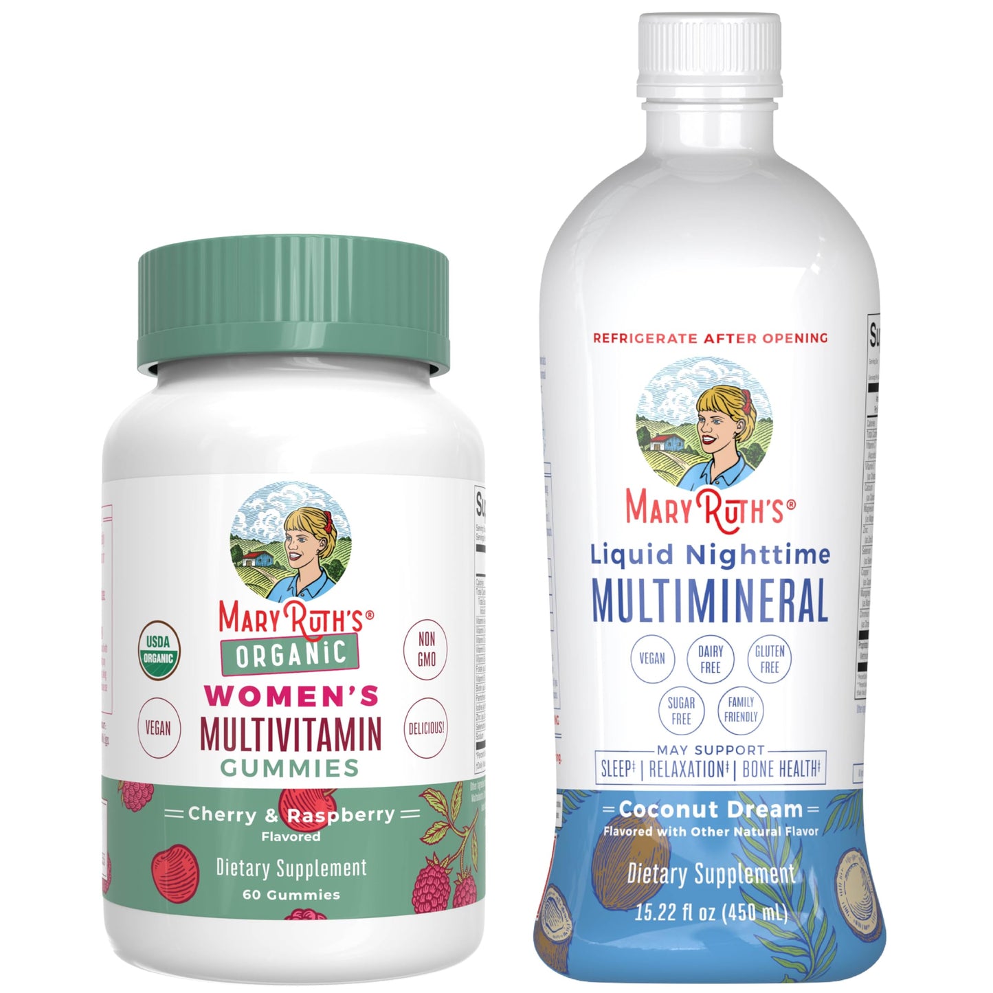 MaryRuth's Multivitamin Gummies for Women (Strawberry) & Liquid Nighttime Multimineral (Pineapple) | Clean Label Project Verified® | USDA Organic & Vegan | Beauty, Bedtime Routine, & Overall Health
