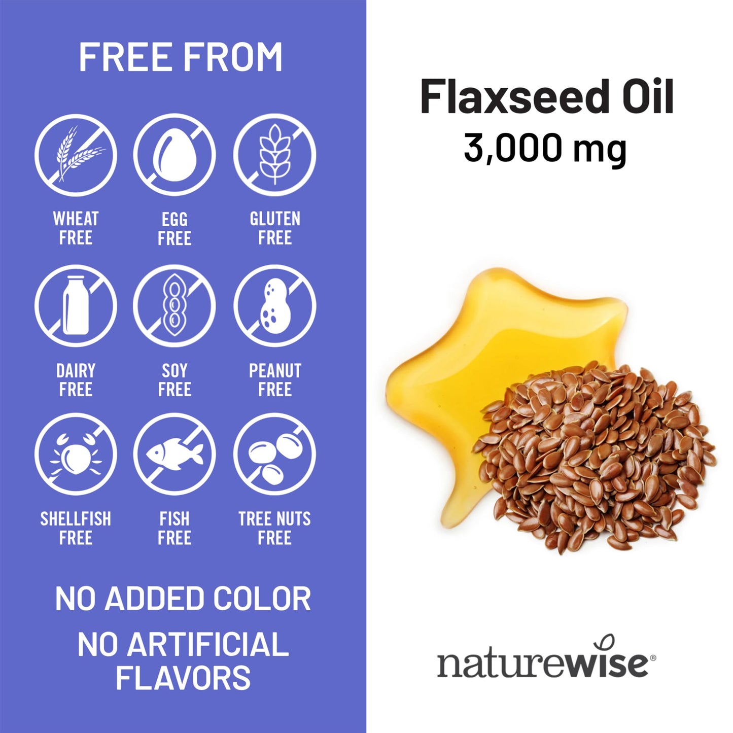 NatureWise Flaxseed Oil 3000 mg, Fish Free Omega 3 with 1500 mg ALA, Dietary Supplement for Immune Health Support - Organic, Cold Pressed, Non-GMO - 90 Softgels[30-Day Supply]