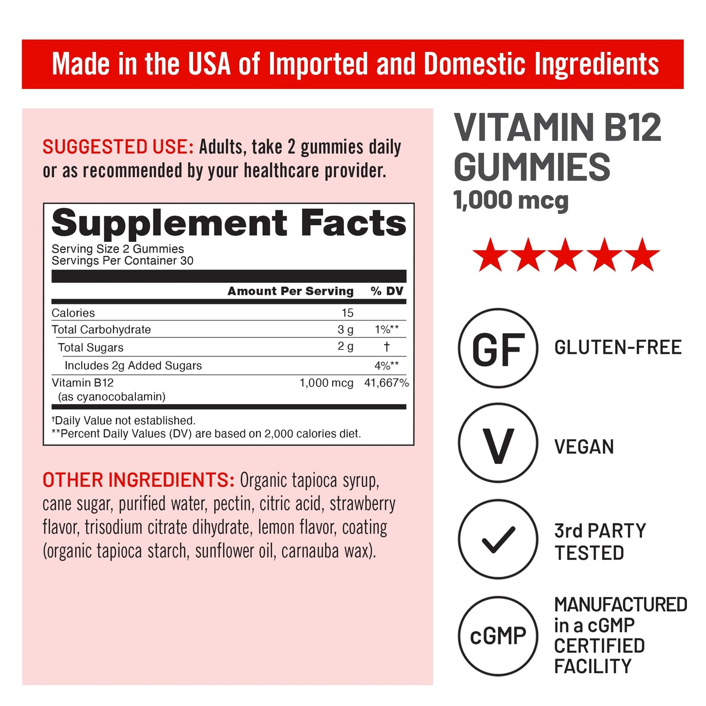 NatureWise Vitamin B12 Gummies for Adults, 1000 mcg - Strawberry Lemon Flavor - Supports Daily Energy, Mental Clarity, Cognitive Function - Vegan, Gluten-Free, Non-GMO - 60 Count[1-Month Supply]