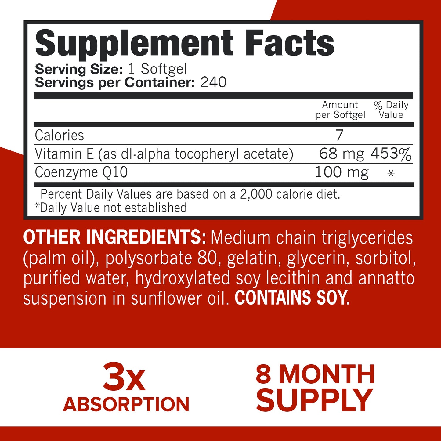 Qunol CoQ10 100mg Softgels Ultra 3X Better Absorption Coenzyme Q10 - Antioxidant Supplement for Vascular and Heart Health & Energy Production - 8 Month Supply - 240 Count