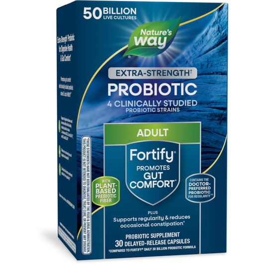 Nature's Way Extra Strength(1) Fortify Probiotic, Prebiotics, 50 Billion Live Cultures, Digestive and Immune Health Support*, 30 Capsules (Packaging May Vary)