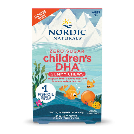 Pre-Order | Arrives in 5–10 Days – Nordic Naturals Zero Sugar Children’s DHA Gummy Chews, Tropical Punch - 45 Gummy Chews for Kids - 600 mg Total Omega-3s - Brain Development, Learning, Healthy Immunity - Non-GMO - 45 Servings