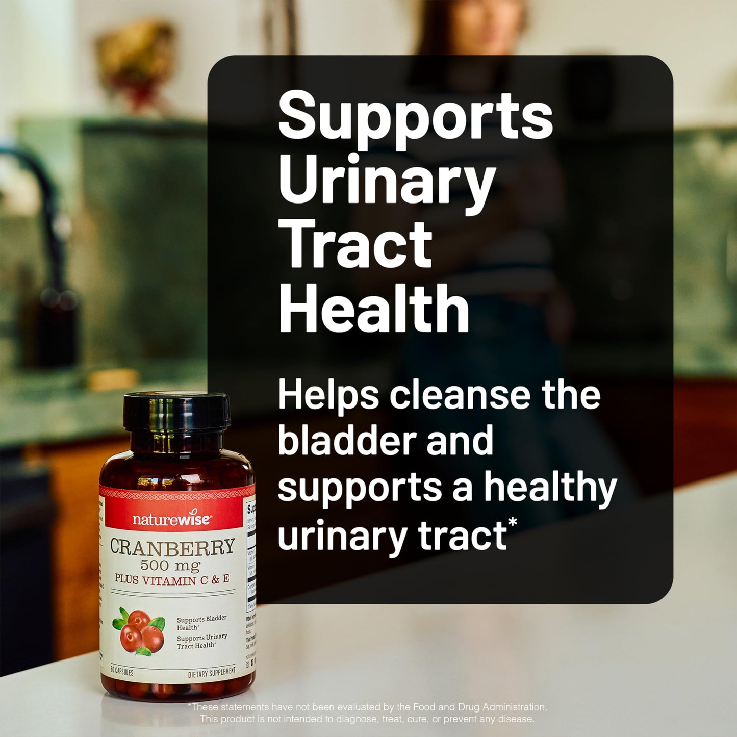NatureWise Cranberry Pills for Women - Extract Equal to 12,500mg* Cranberry Supplement + Vitamin C & E - Cleansing Urinary Tract & Bladder - Vegan, Non-GMO, Sugar-Free - 60 Capsules[1-Month Supply]