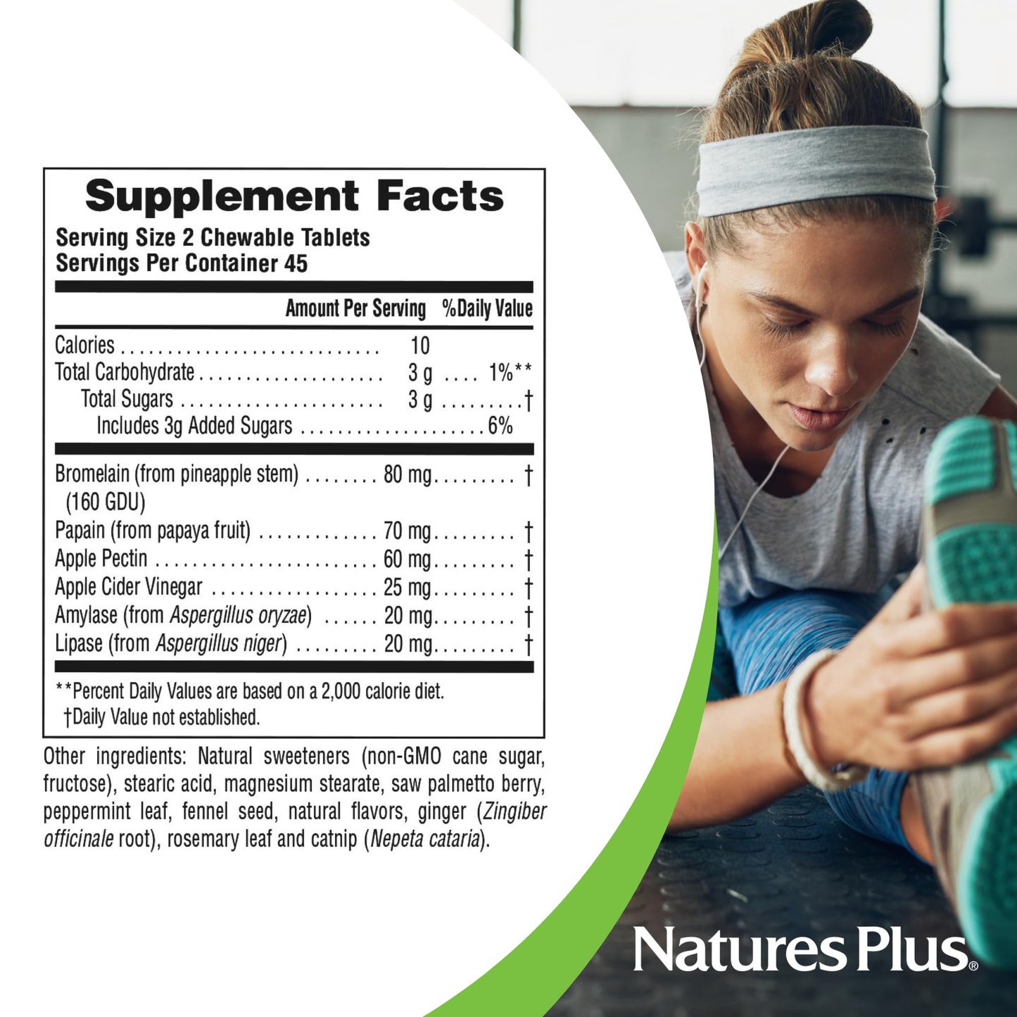 Natures Plus Nutri Zyme - 90 Chewable Tablets, Peppermint Flavor - Vegetarian Enzyme Supplement with Bromelain & Papain, Natural Digestive Aid - Gluten-Free - 45 Servings
