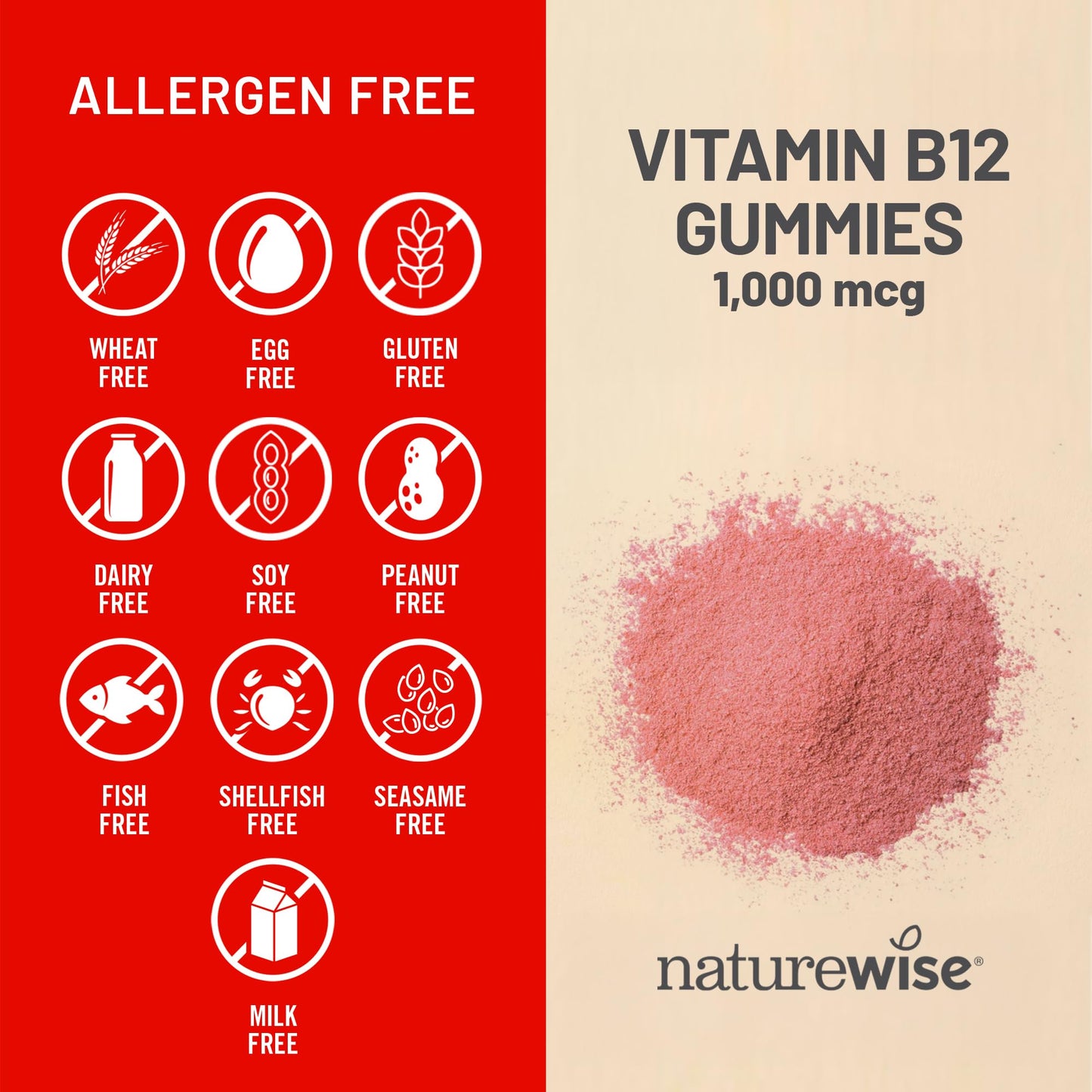 NatureWise Vitamin B12 Gummies for Adults, 1000 mcg - Strawberry Lemon Flavor - Supports Daily Energy, Mental Clarity, Cognitive Function - Vegan, Gluten-Free, Non-GMO - 60 Count[1-Month Supply]