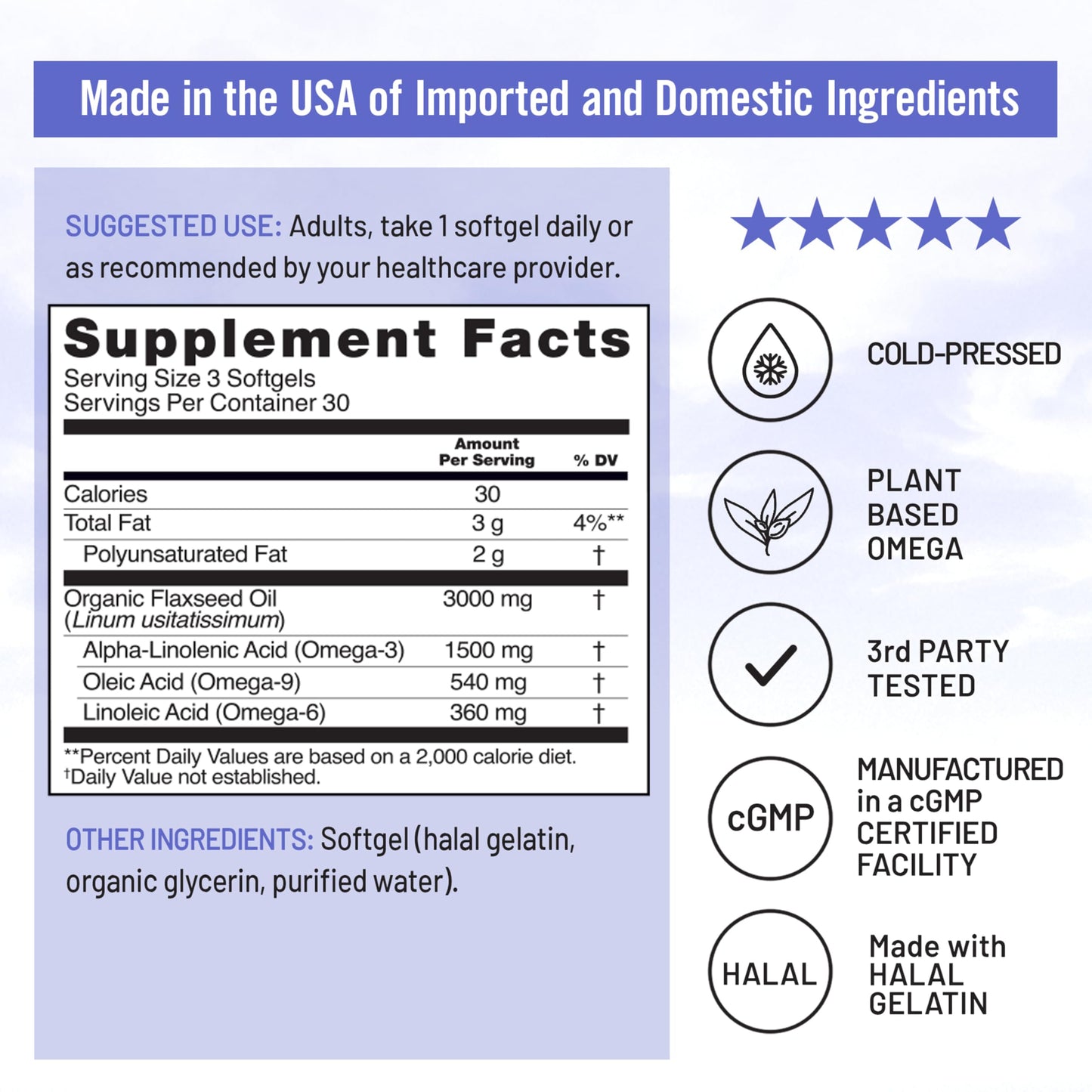 NatureWise Flaxseed Oil 3000 mg, Fish Free Omega 3 with 1500 mg ALA, Dietary Supplement for Immune Health Support - Organic, Cold Pressed, Non-GMO - 90 Softgels[30-Day Supply]
