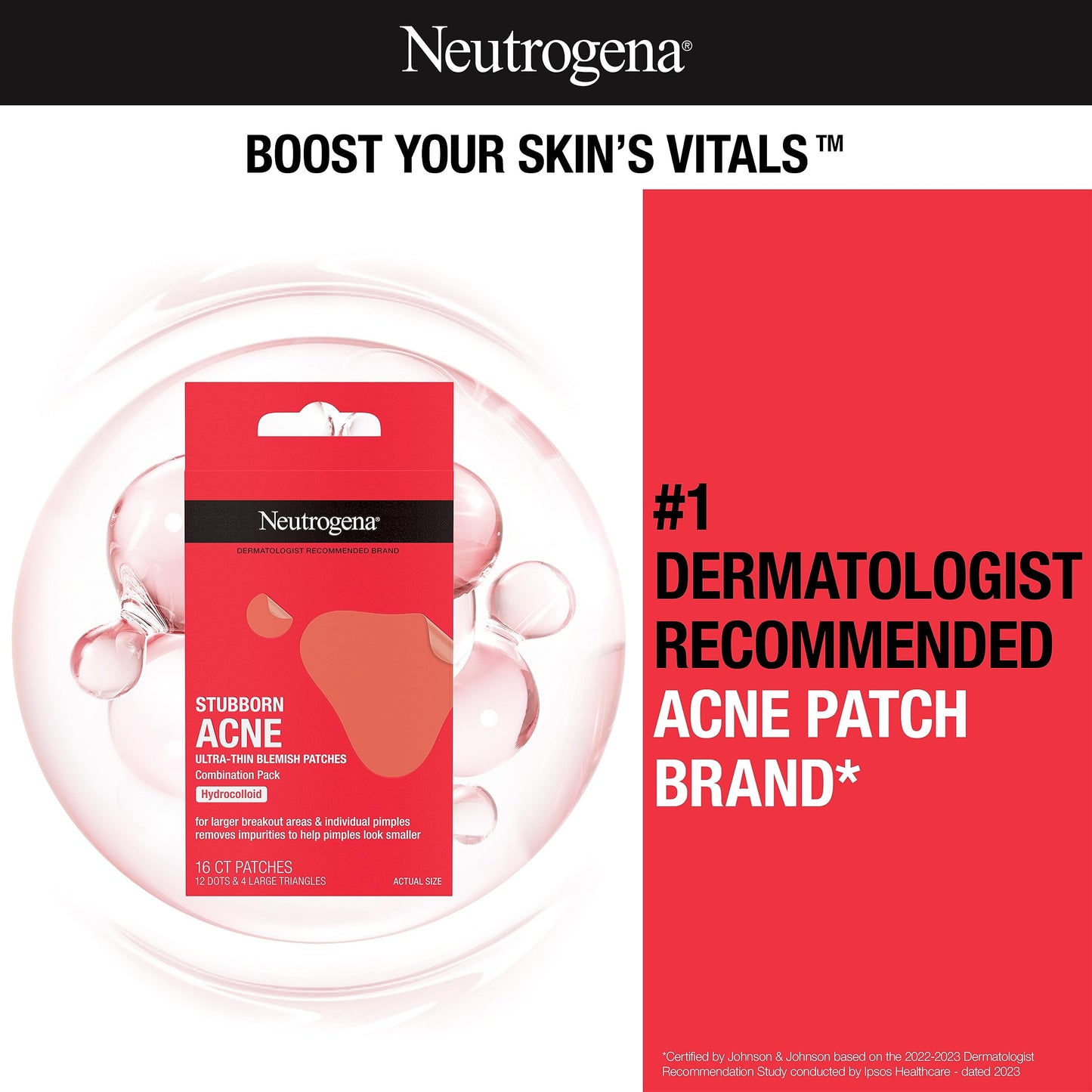 Neutrogena Stubborn Acne Ultra-Thin Blemish Patches, Acne Pimple Patches, Ultra-Thin Hydrocolloid Facial Stickers, Suitable for all Skin-Types, 16 Patches