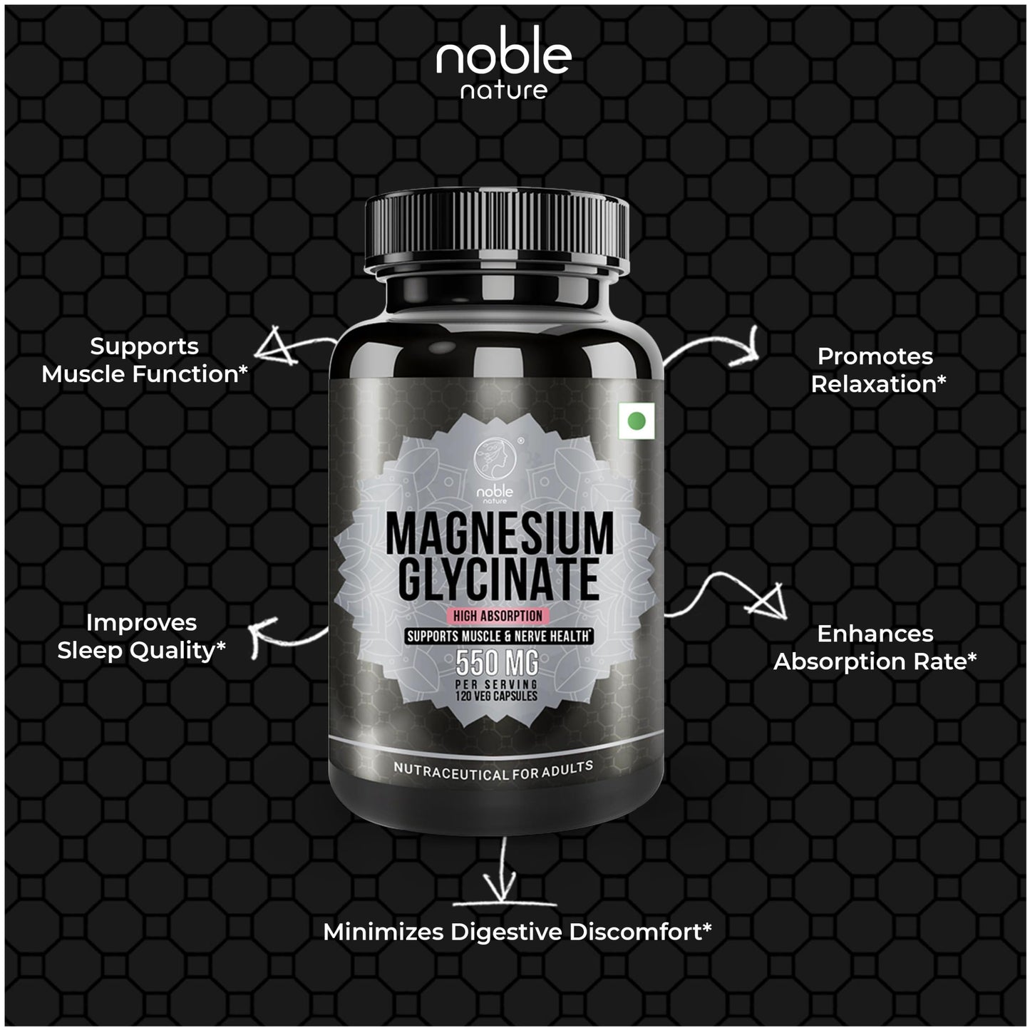 High Absorption Magnesium Glycinate 550mg - 120 Veg Capsules - 4 Months Supply
