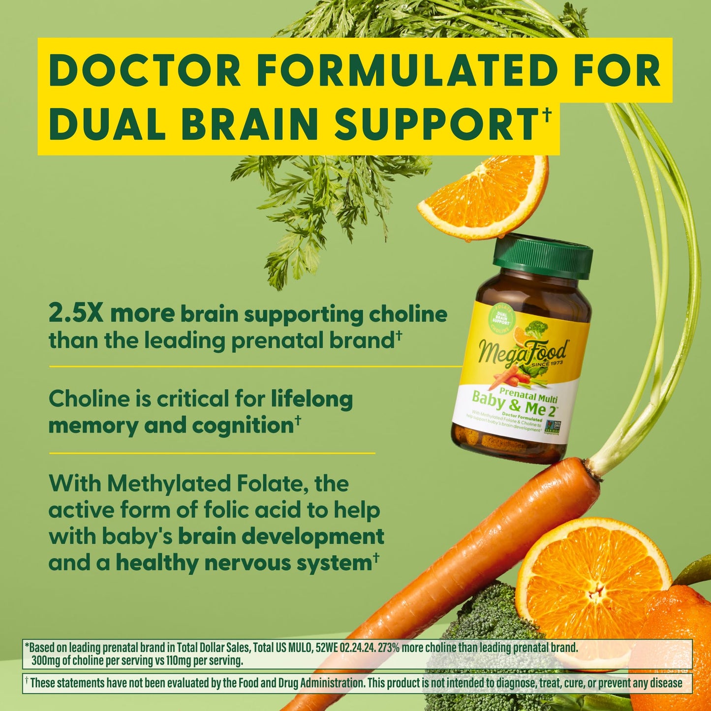 MegaFood Baby & Me 2 Prenatal Multi Vitamins - Prenatal Vitamins for Women with Choline, Methyl Folate & Iron, Vegetarian, Gluten-Free, Pre Natal Multivitamin for Women - 120 Tablets, 60 Servings