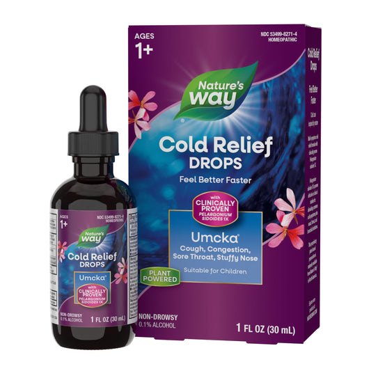 Nature's Way Cold Relief Drops, Umcka, Feel Better Faster, Multi-Symptom Cold Relief, Homeopathic, Shortens Colds, Sore Throat, Cough and Congestion, Non-Drowsy, 1 Fl Oz (Packaging May Vary)
