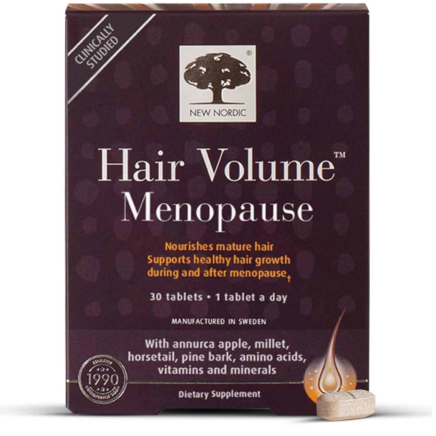 New Nordic Hair Volume Menopause, Supports Healthy Hair Growth During & After Menopause, Nourishes Mature Hair for Post-Menopausal Women, 30 Tablets