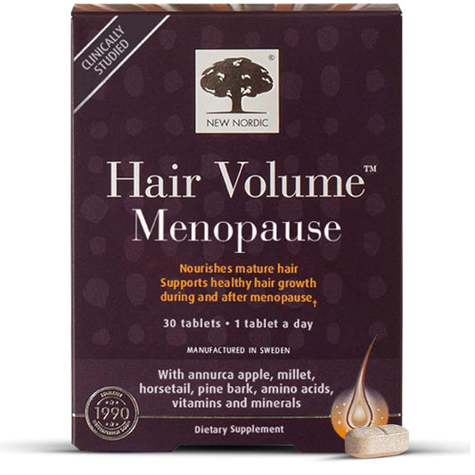 New Nordic Hair Volume Menopause, Supports Healthy Hair Growth During & After Menopause, Nourishes Mature Hair for Post-Menopausal Women, 30 Tablets