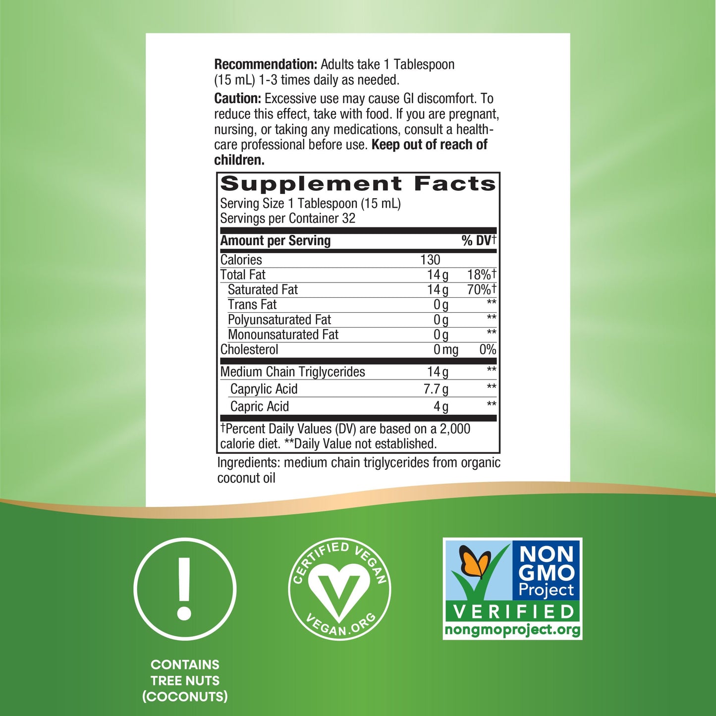 Nature's Way Organic MCT Oil, 16 Fl Oz, Brain and Body Fuel from Coconuts*, C8 Caprylic Acid and C10 Capric Acid, Keto and Paleo Certified, Organic, Non-GMO Project Verified