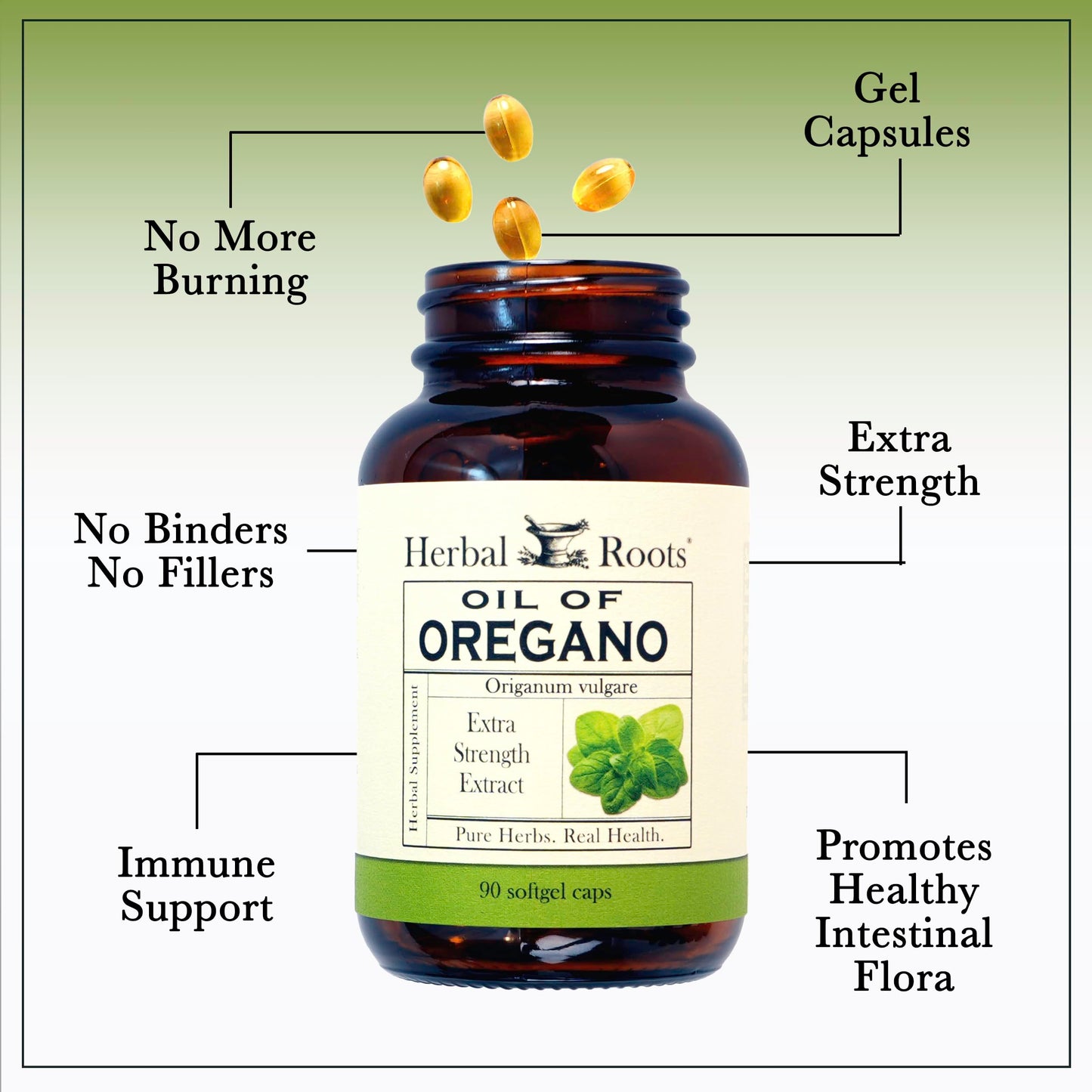 Herbal Roots Oil of Oregano - Made from Mediterranean Oregano Oil - 90 Easy to Swallow Softgel Capsules - Extra Strength 150mg