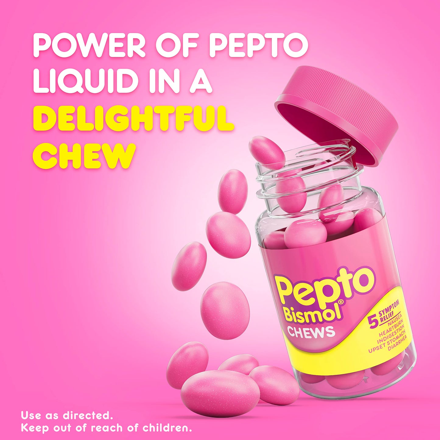 Pepto Bismol Chews, Fast and Effective Digestive Relief from Nausea, Heartburn, Indigestion, Upset Stomach, Diarrhea, 72 Total (3 Packs of 24)