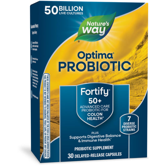 Nature's Way Fortify Optima Probiotic for Adults 50+, 50 Billion Live Cultures, Supports Digestive Balance, Colon & Immune Health*, No Refrigeration Needed, 30 Capsules (Packaging May Vary)