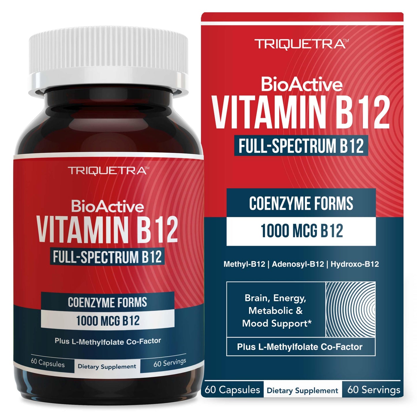 BioActive Vitamin B12 1000 mcg | All 3 BioActive Forms B12 Plus Methylfolate Cofactor - Methyl B12, Adenosyl B12 & Hydroxy B12 | Supports Energy, B12 Levels & Mood | Vegan, Non-GMO (60 Servings)