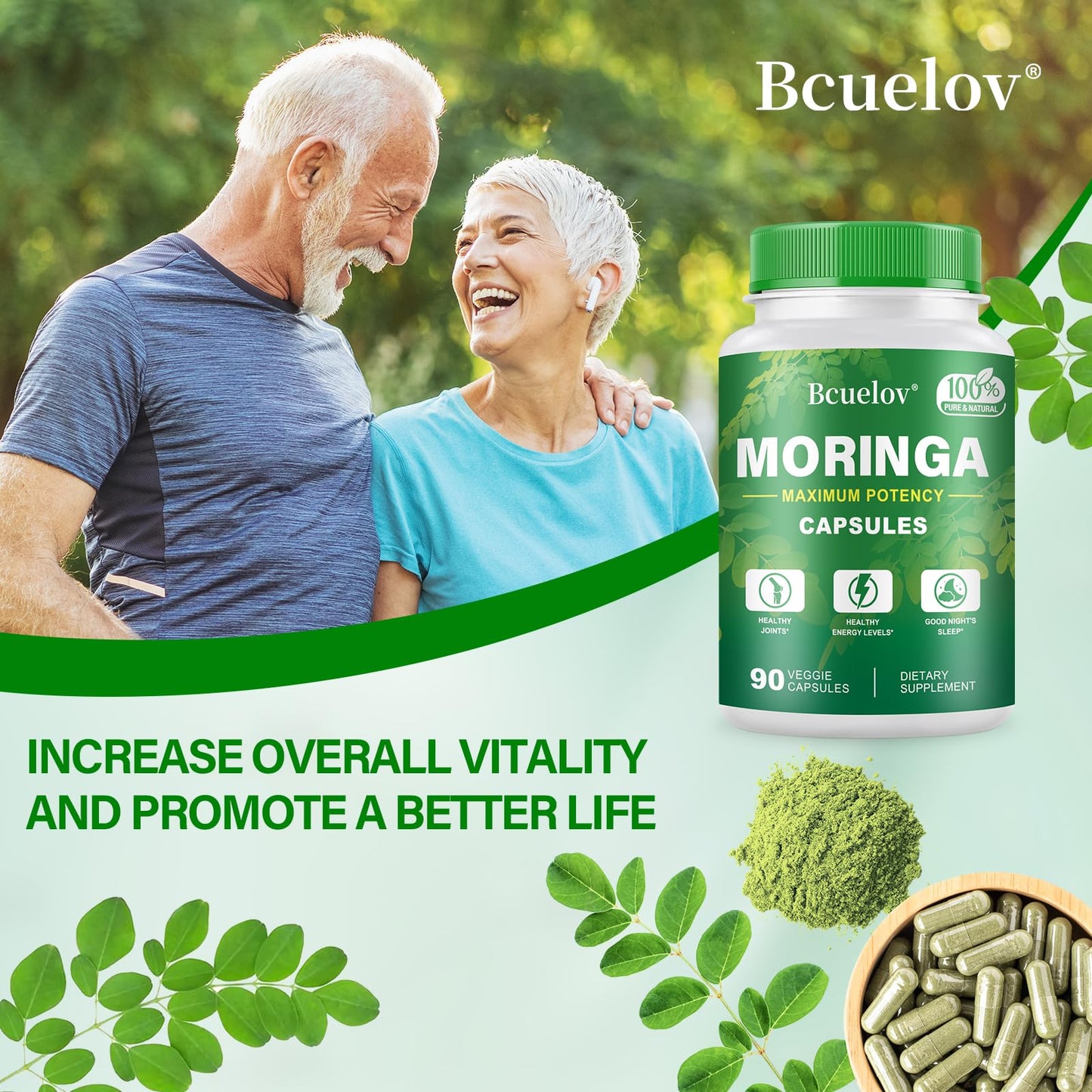 Moringa Capsules 2 Bottles | 800mg Pure Moringa Powder Capsules – Supports Energy, Immune Support, Gut Health, Green Superfood Contains Vitamins & Amino Acids
