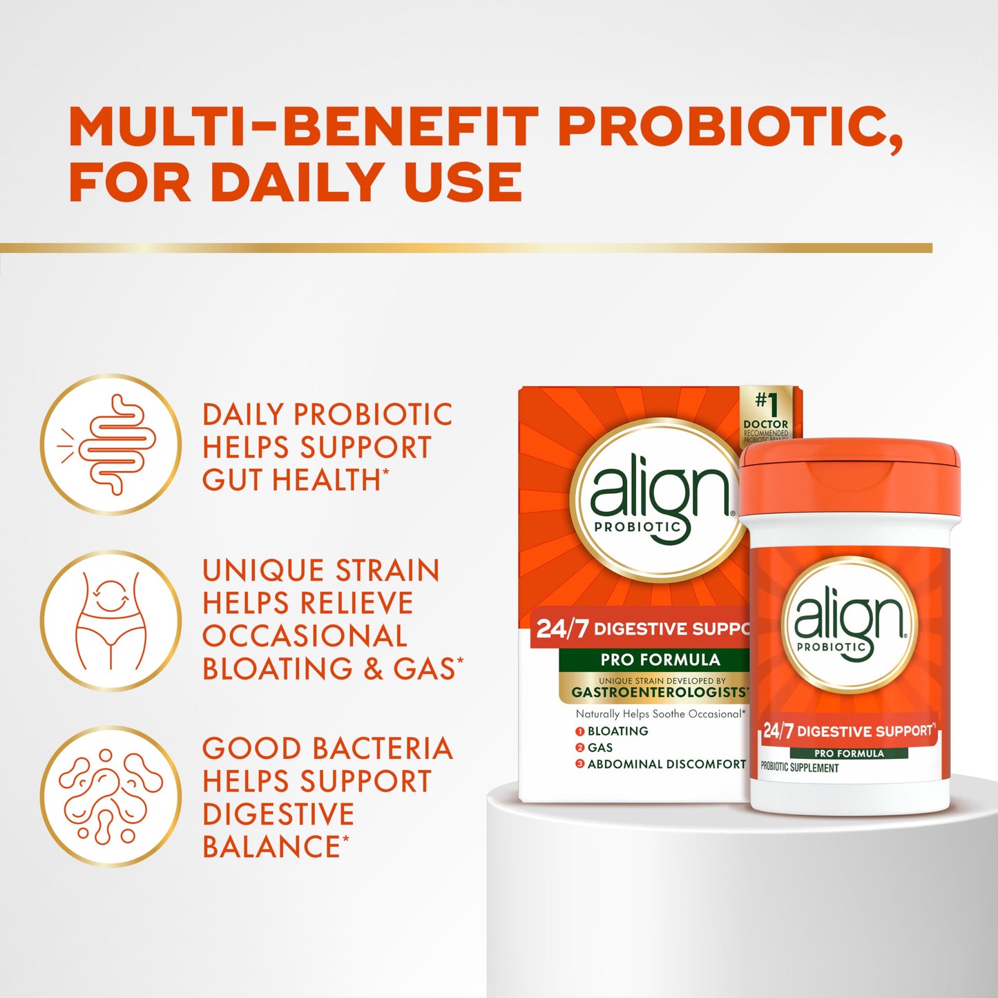 Pre-Order | Arrives in 5–10 Days – Align Probiotic, Pro Formula, Probiotics for Women and Men, Daily Probiotic Supplement, Helps Soothe Occasional Bloating & Gas*, #1 Doctor Recommended Brand‡, 63 Capsules (Packaging May Vary)