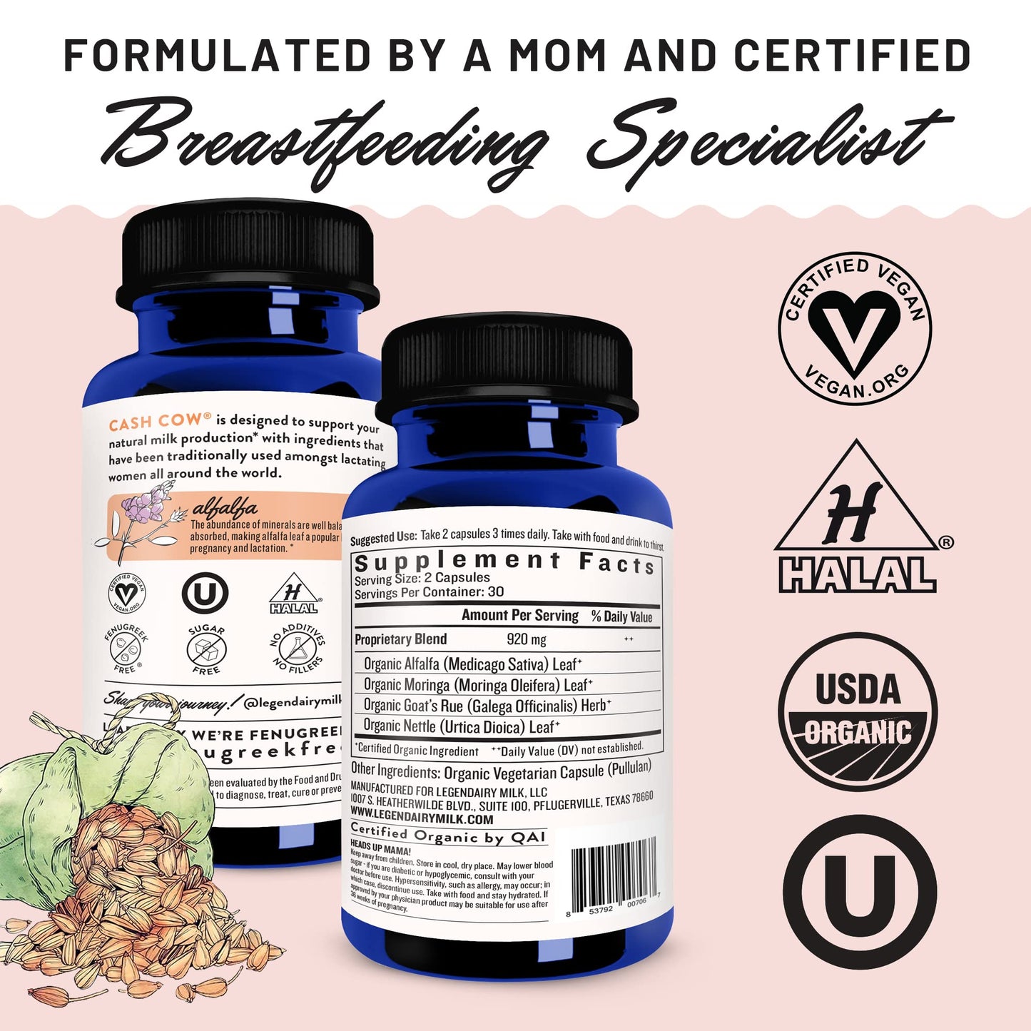 Legendairy Milk Cash Cow + Lechita - Lactation Supplement to Support Supply and Improve Milk Flow - Made with Moringa, Alfalfa, Fennel, Anise, and Goat's Rue