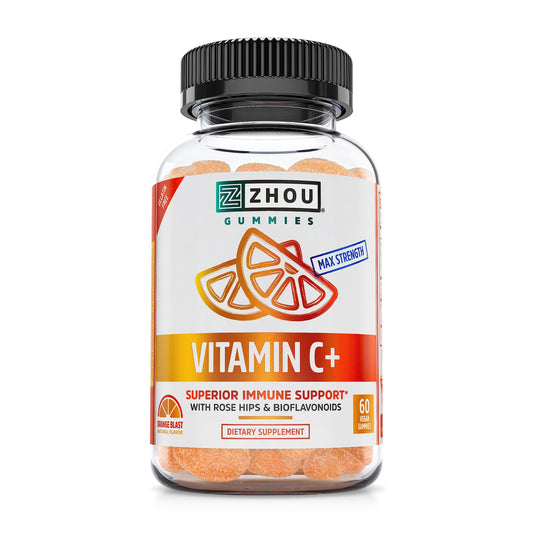 Zhou Vitamin C+ Gummies - Vitamin C Gummies for Adults and Kids, 270 mg per Gummy with Bioflavinoids and Acerola for Immune Support - 60 Vegan Gummies