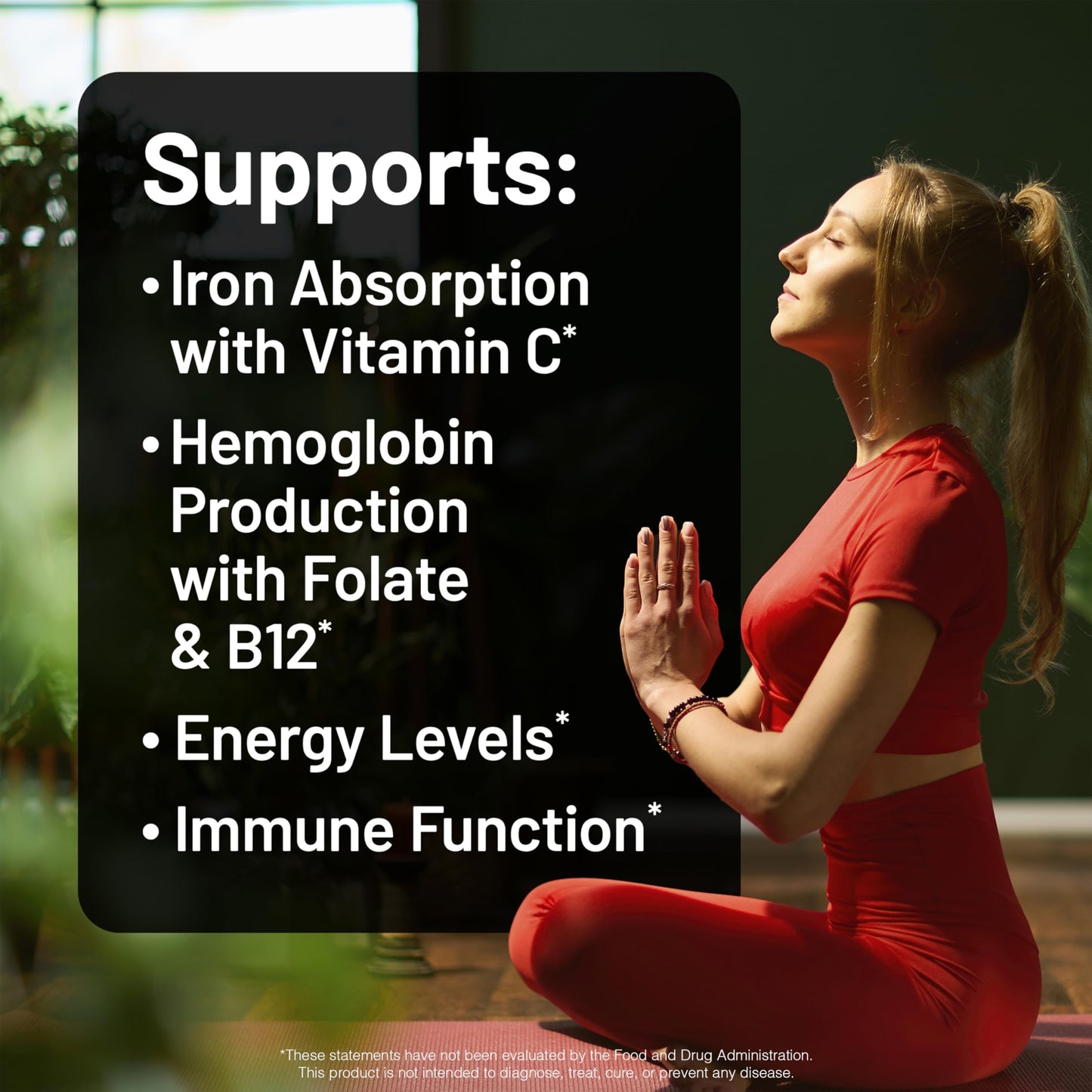 NatureWise Vegan Iron Supplement for Women & Men - Gentle on Stomach High Absorption - Coated Iron Bisglycinate Tablets + Vitamin C, Methyl B12, Folate & Organic Food Blend - 90 Tablets[90-Day Supply]