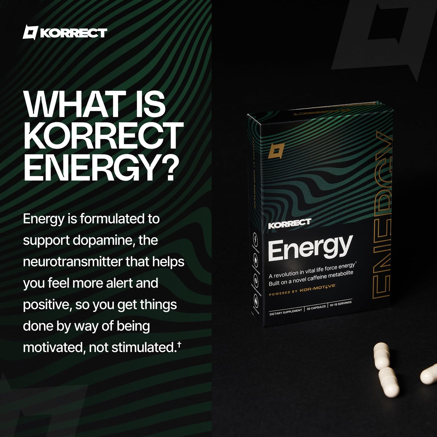 Korrect Clean Energy Supplement for Men & Women | Mental Clarity, Nootropic| Paraxanthine, Sustained Attention| Jitter-Free Stamina |3rd Party Lab Tested, Non-GMO, cGMP Certified 30 Capsules