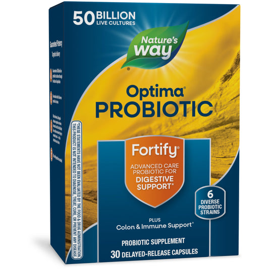Nature's Way Fortify Optima Probiotic for Men and Women, 50 Billion Live Cultures, 6 Strains, Supports Digestive and Immune Health*, 30 Capsules (Packaging May Vary)
