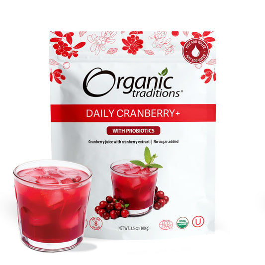Organic Traditions Daily Cranberry + Cranberry Juice Powder from 100% Organic Cranberries, No Added Sugar, Cranberry Powder Supplement, 3.5oz (100g) Bag