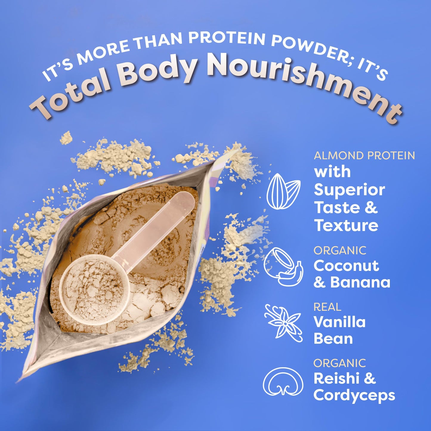 FlavCity Vegan Protein Powder - Vanilla Smoothie - 20g Almond, Plant Based Protein Powder - Dairy-Free Shake - with Organic Fruit, Reishi & Cordecyps Mushrooms - No Blender Needed (15 Servings)