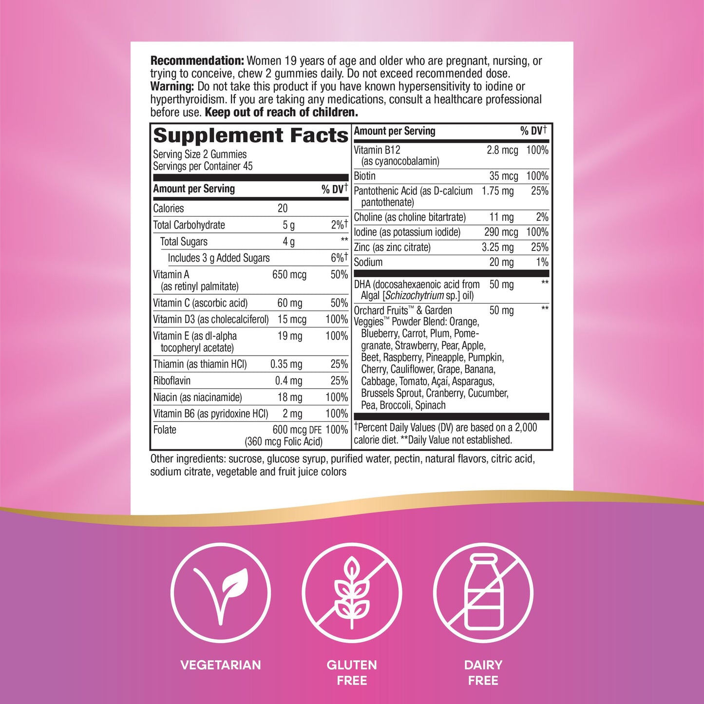 Nature’s Way Alive! Prenatal Multivitamin, Plant-Based DHA for Baby's Healthy Brain & Eye Development*, Vegetarian, Orange and Raspberry Lemonade Flavored, 90 Gummies (Packaging May Vary)
