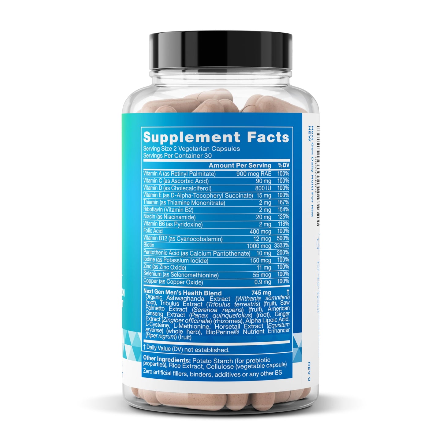 Next Gen Multi for Him Advanced Men’s Multivitamin Supplement – 26-in-1 Multiblend for Beard & Hair Growth, Men’s Reproductive Health, Metabolism, Heart, Skin, Prostate Support, More – 60 Veg Capsules