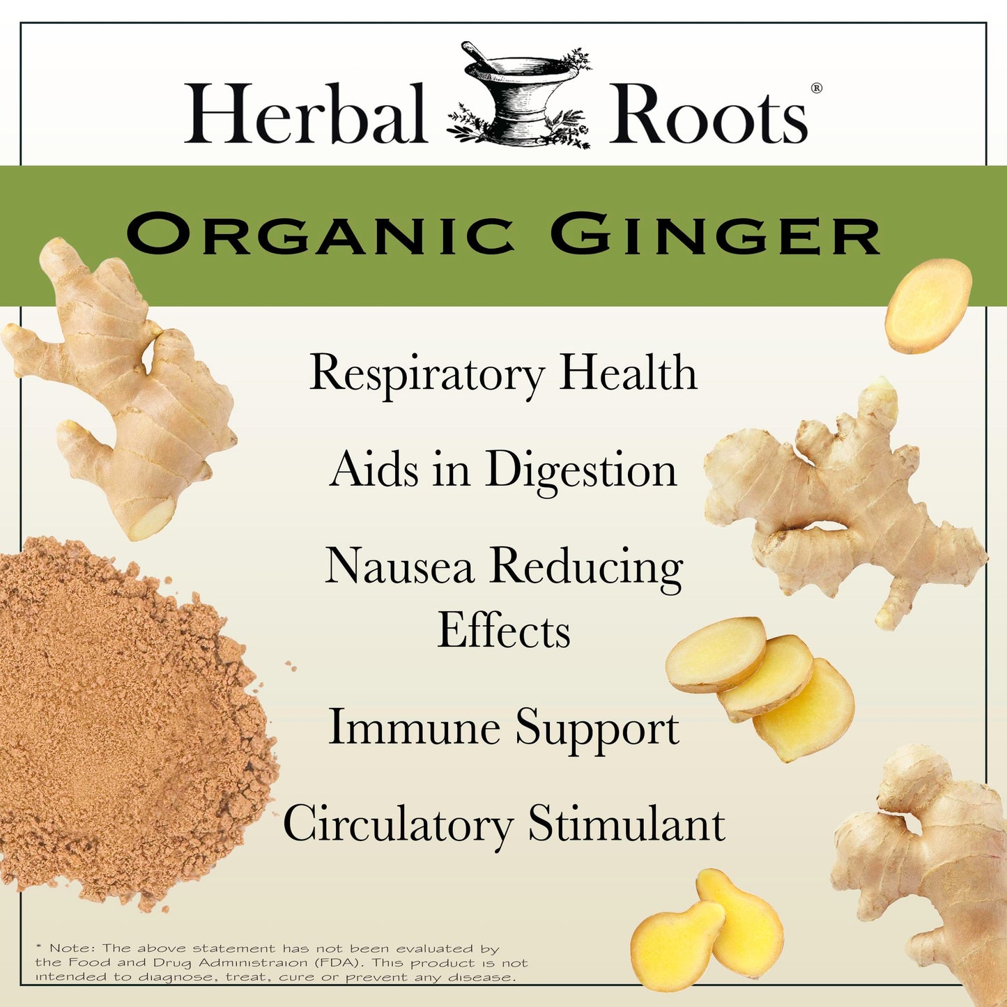 Herbal Roots Ginger Supplement | Organic Ginger Root Capsules | 1,200 mg of Pure Ginger Powder per Serving | 60 Vegan Capsules