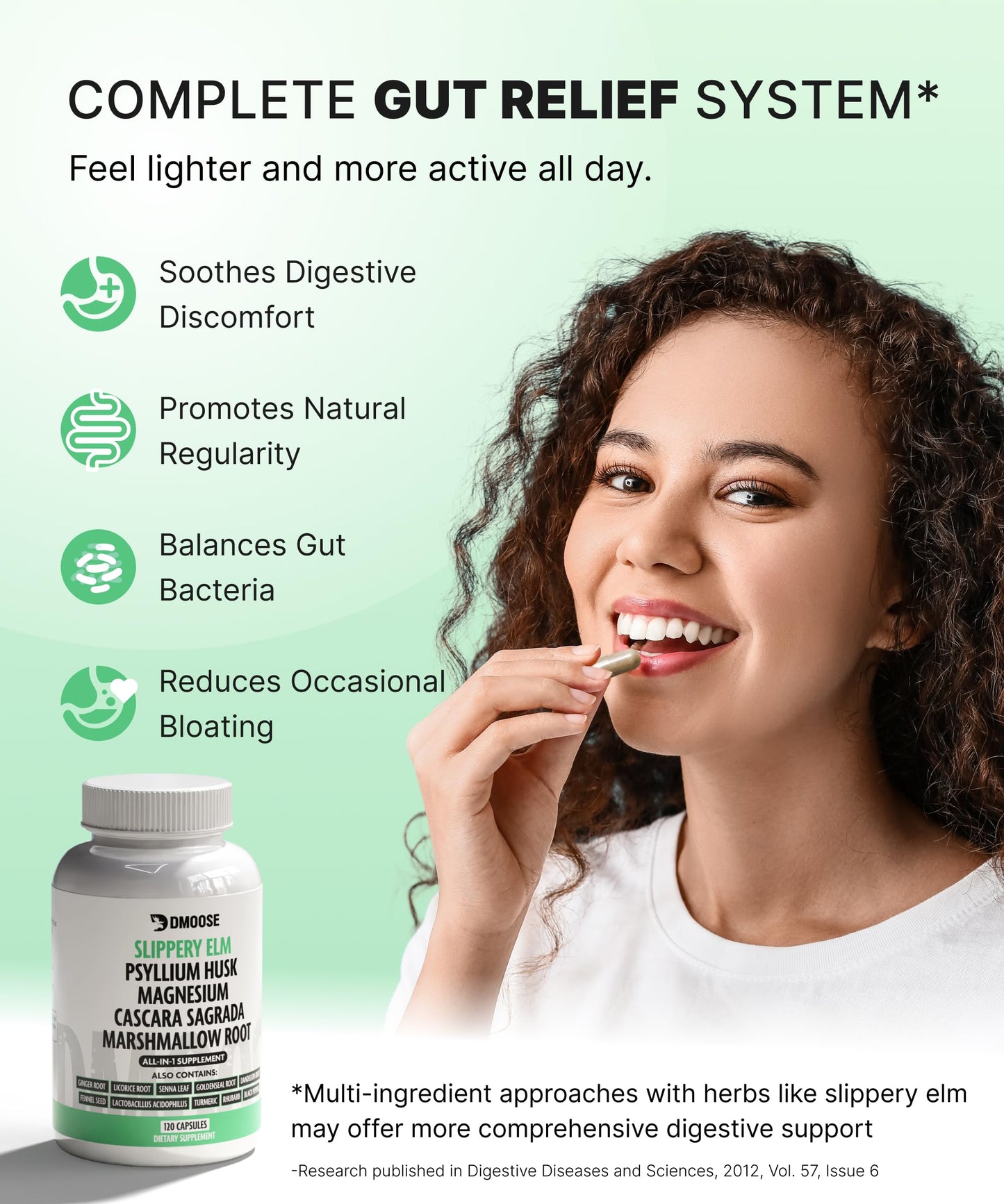 16 in 1 Slippery Elm Bark for Women & Men - Digestive Health & Leaky Gut Wellness Supplement - Probiotic, Psyllium Husk, Cascara, Magnesium & Marshmallow Root Complex - DGL Licorice Extract Capsules