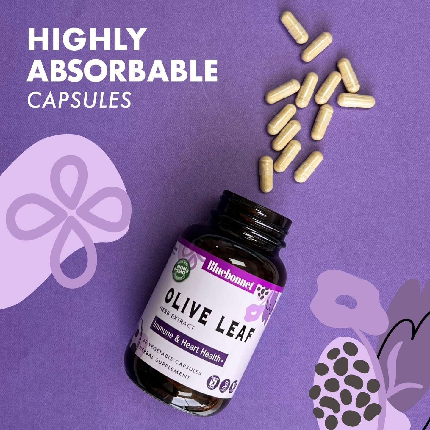 Pre-Order | Arrives in 5–10 Days – BlueBonnet Nutrition Olive Leaf Herb Extract, Supports Immune Health*, Heart Health*, Gluten-Free, Soy-Free, Kosher Certified, Non-GMO, Vegan, 120 Vegetable Capsules, 120 Servings