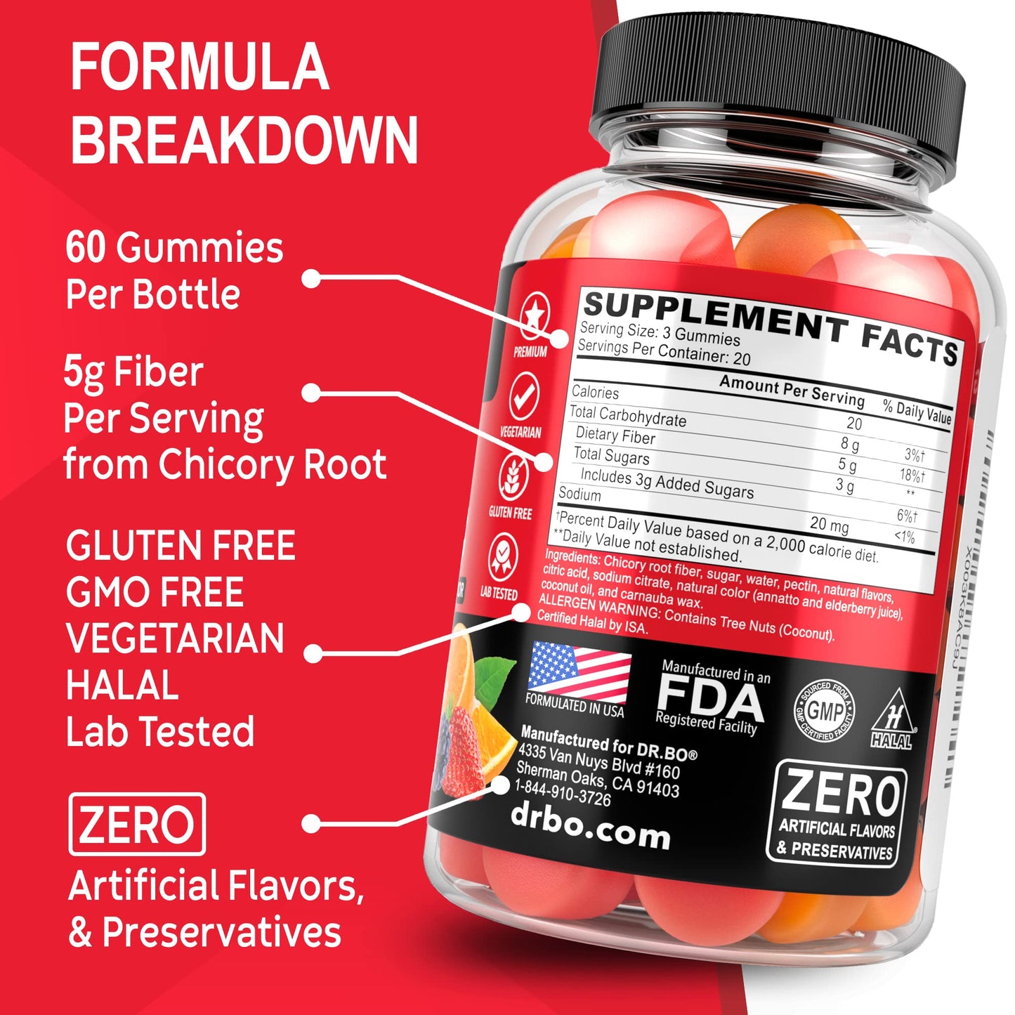 Fiber Gummies for Adults & Kids - Tasty Gummy Prebiotic Fiber Supplement, Max Digestive Gut Health Supplements for Women & Men - Daily Cleanse High Chicory Root Inulin Prebiotics - 60 Chewable Gummies