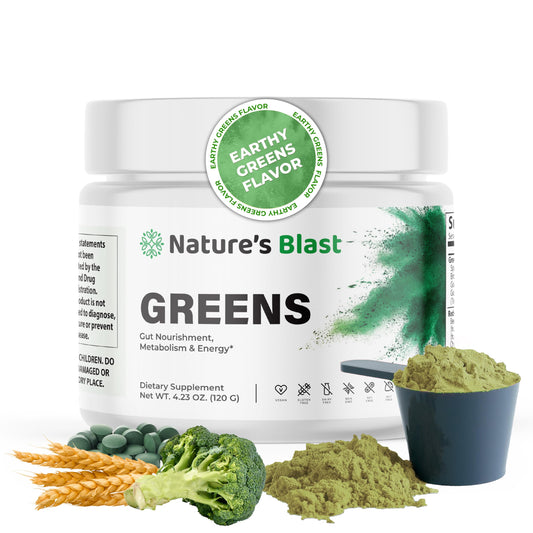 NATURES BLAST Greens Superfood Powder - 46 Superfoods, Probiotics & Enzymes for Gut Health, Metabolism & Energy - Vegan Green Powder Blend, 1 Bottle - 30 Servings
