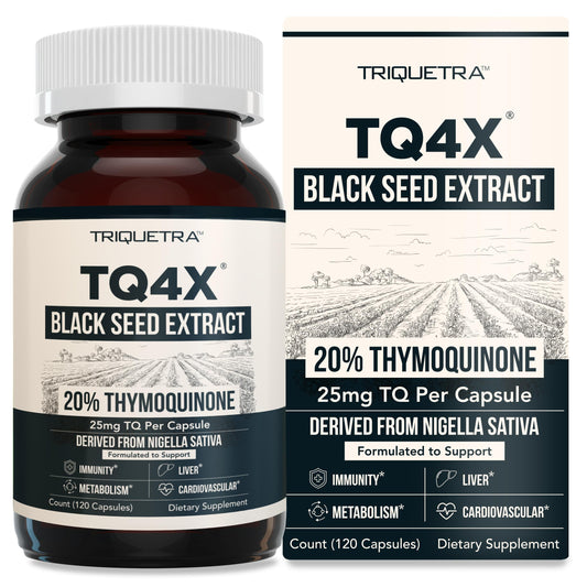 20% Thymoquinone Black Seed Oil Extract Capsules - TQ-Advanced 4X®: Potent Thymoquinone Concentration Available Concentrate from Nigella Sativa, Raw Form, Vegan, Glass Bottle (25 mg - 120 Capsules)