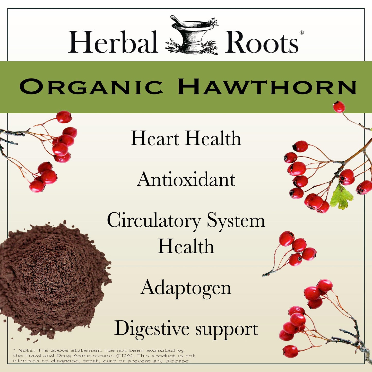 Herbal Roots Organic Hawthorn Berry Capsules | Extra Strength 1,200mg per Serving | 60 Vegan Capsules