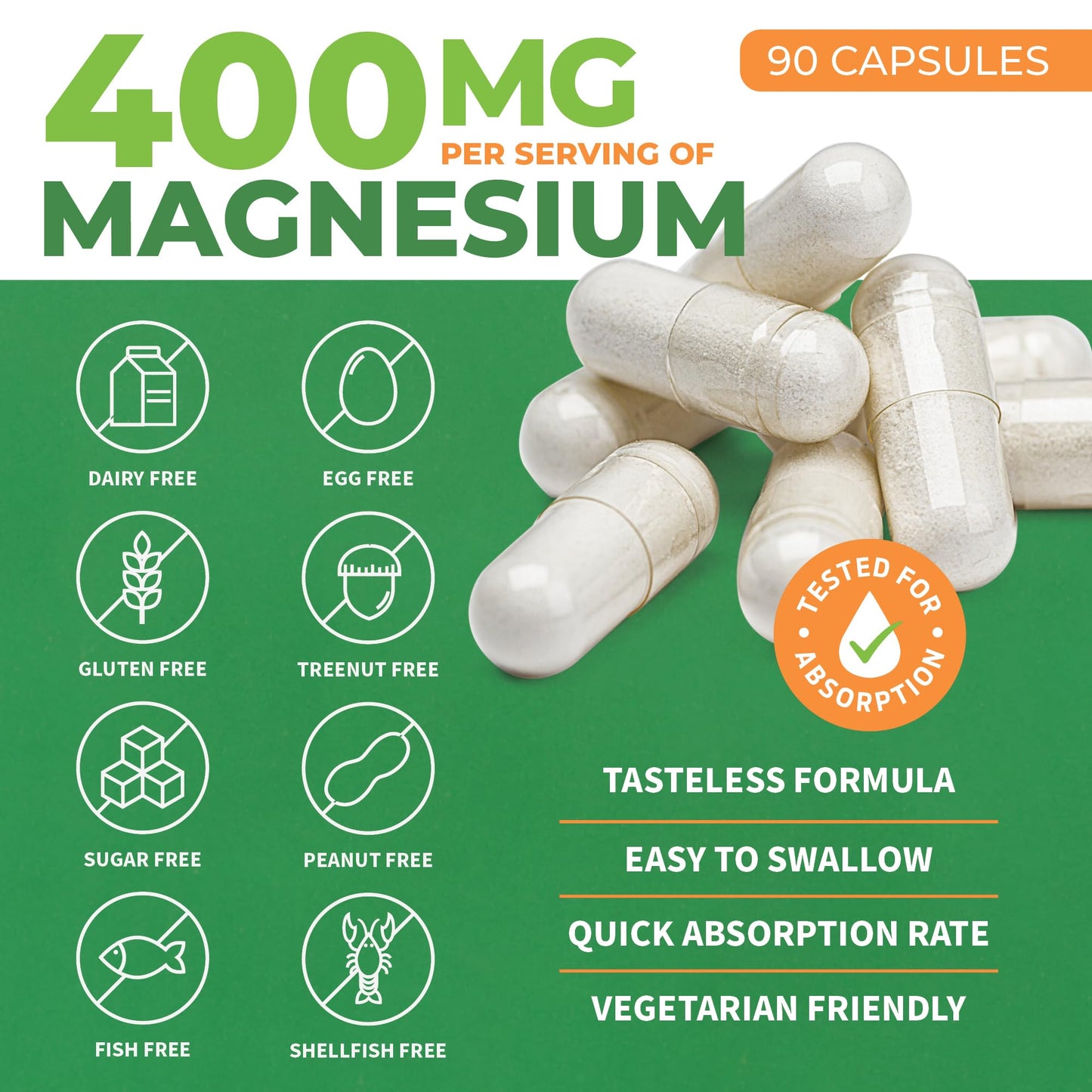 Pre-Order | Arrives in 5–10 Days – Pure Magnesium Glycinate 400mg Serving - High Absorption Magnesium Glycinate - Mag Bisglycinate for Stress, Bones, Muscles, Nerves, Relaxation & Heart Healt - 90 Capsules
