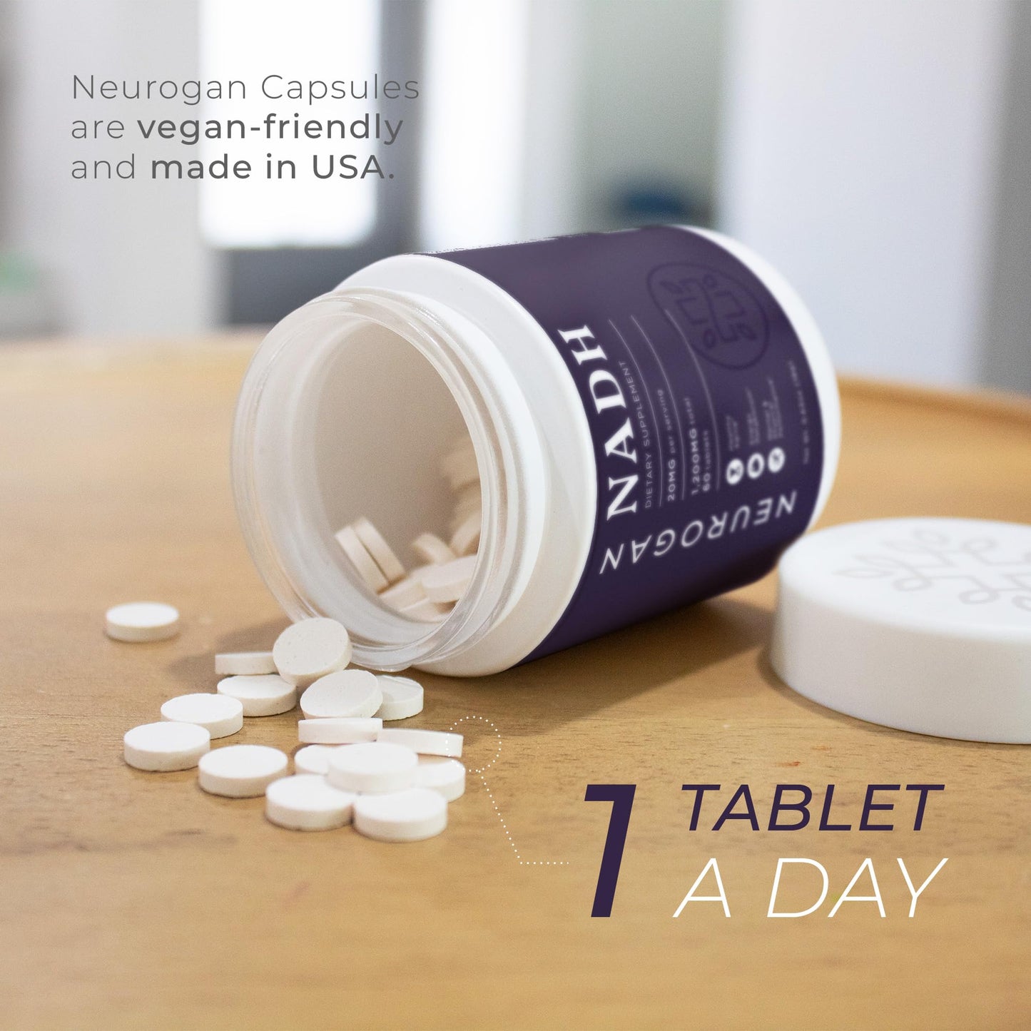 NADH Tablets - 20mg Per Serving, 60 Ct - Cellular Energy, Healthy Aging, Cognitive, Heart Health Supplements - Nicotinamide Adenine Dinucleotide Hydride Reduced NAD Supplement for Men & Women Neurogan